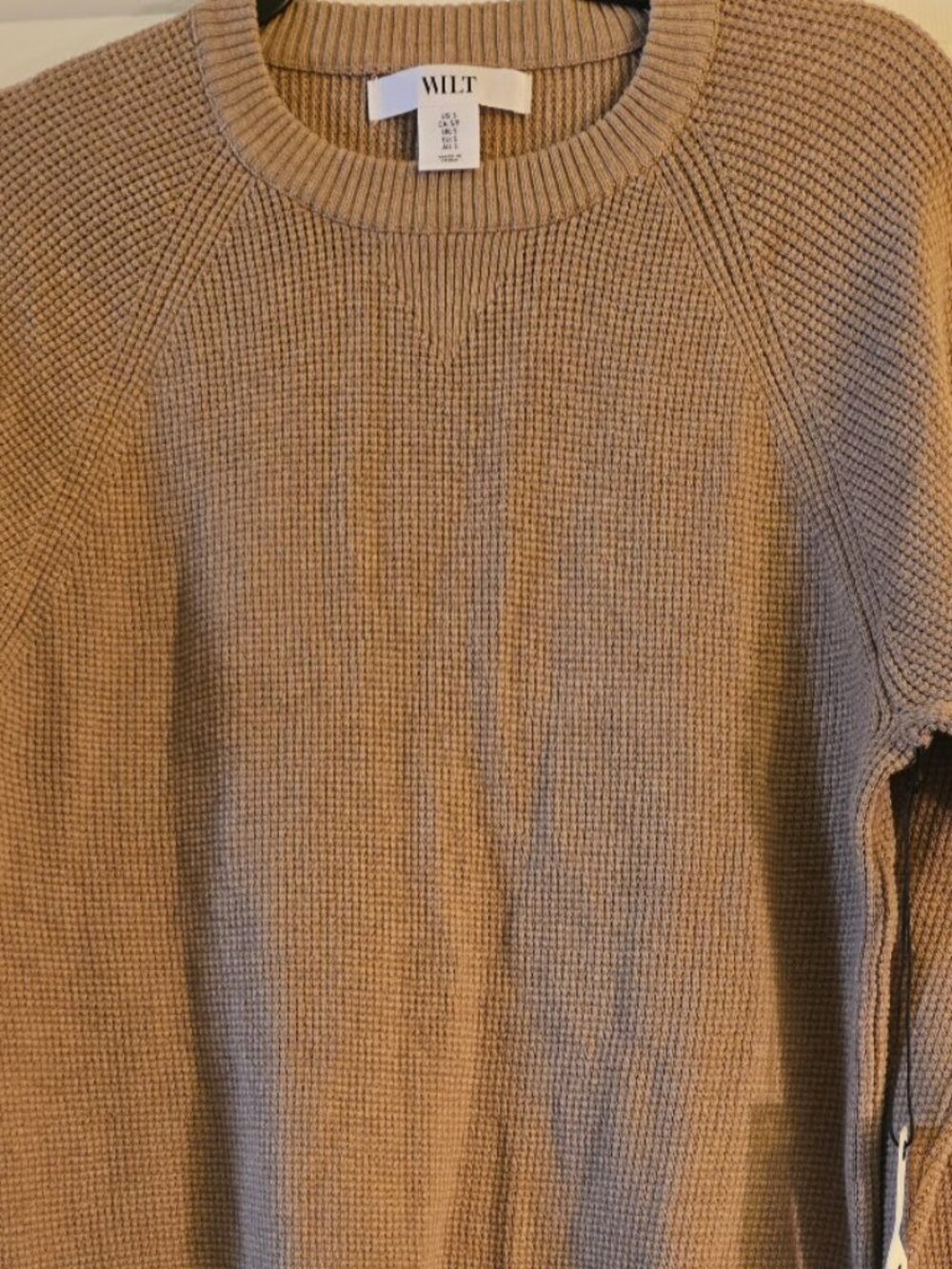Wilt Beige Cotton Cashmere Waffle Knit Crew Neck Pullover